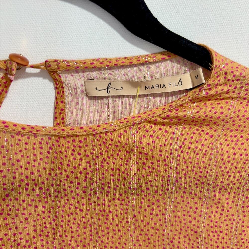 Maria Filo Brazil Peasant Blouse Metallic Thread Sheer Boho Gold Orange Womens M - Picture 4 of 9